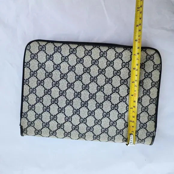 VINTAGE Gucci GG Web Coated Canvas Shoulder Bag Blue White Leather Trim Chain - Picture 14 of 14